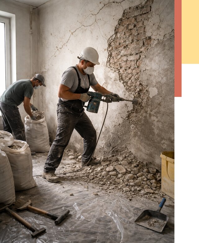 Демонтаж штукатурки со стен в Химках от 7464 руб/м² — быстро и недорого | ОТДЕЛОЧНИК-Хмк
