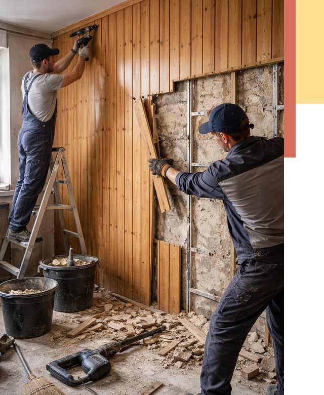 Демонтаж вагонки со стен в Химках от 1503 руб. — снятие, удаление, срочно | ОТДЕЛОЧНИК-Хмк