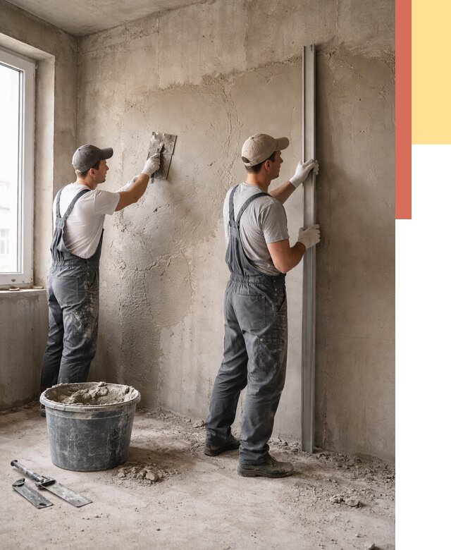 Штукатурка бетонных стен в Химках от 4665 руб/м² — качественно и быстро | ОТДЕЛОЧНИК-Хмк