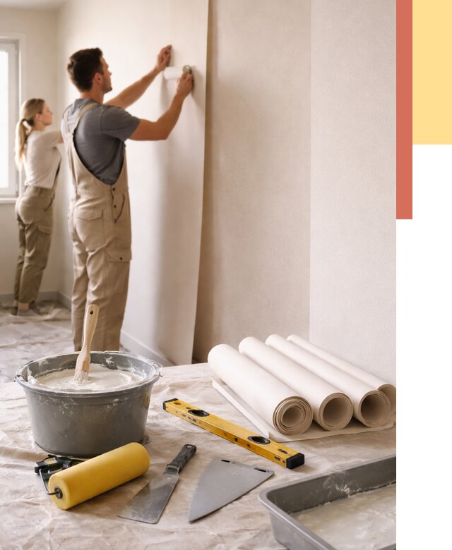 Поклейка бумажных обоев в Химках от 5702 руб./м2 — быстро и недорого | ОТДЕЛОЧНИК-Хмк