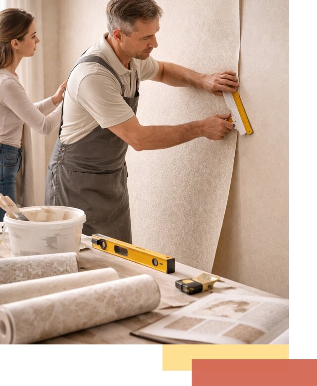 Поклейка обоев с подбором рисунка в Химках