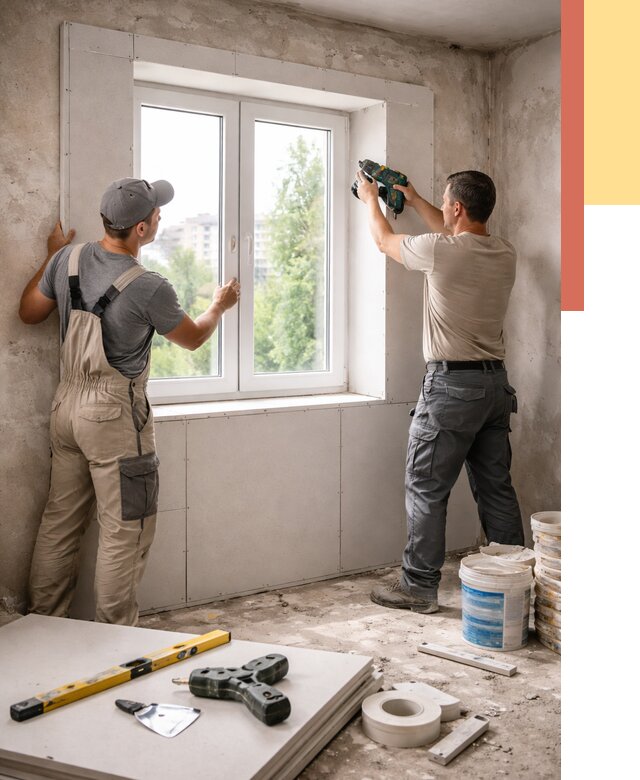 Монтаж откосов из гипсокартона в Химках от 4665 руб. под ключ | ОТДЕЛОЧНИК-Хмк