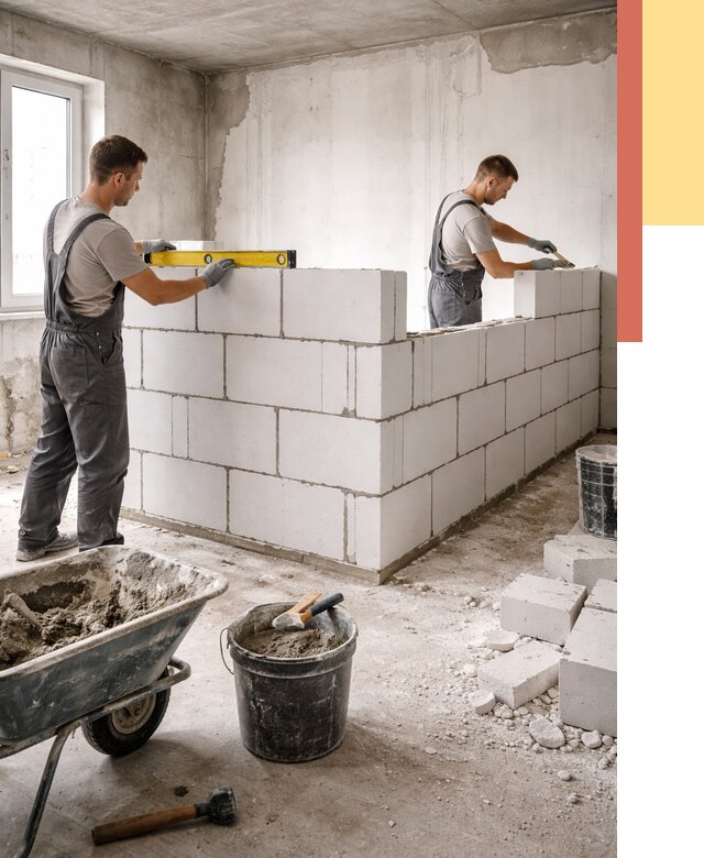 Кладка перегородок из ПГП в Химках от 2592 руб./м2 — монтаж и возведение под ключ | ОТДЕЛОЧНИК-Хмк