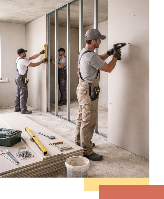 Однослойная перегородка из гипсокартона в Химках под ключ, монтаж и отделка