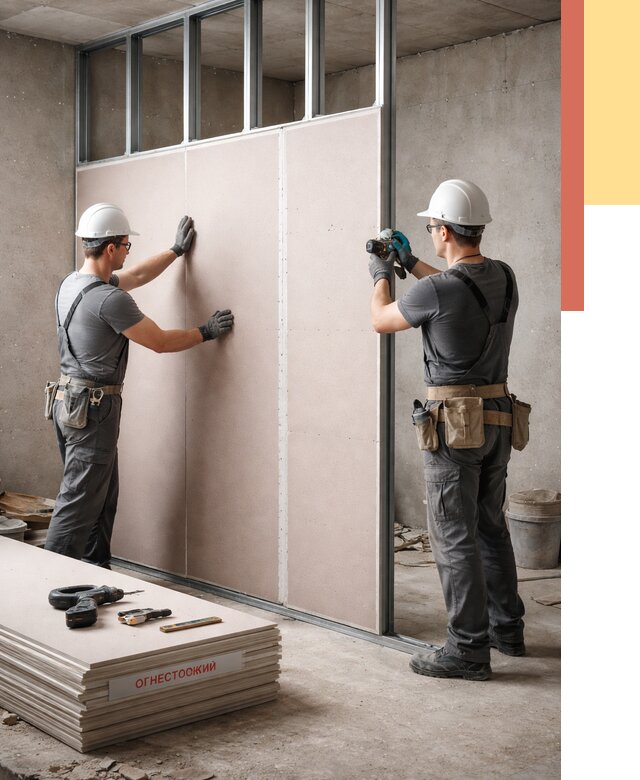 Перегородка из огнестойкого гипсокартона в Химках от 1918 руб. под ключ | ОТДЕЛОЧНИК-Хмк