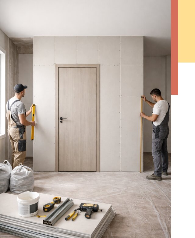 Перегородка из гипсокартона с дверью в Химках от 4665 руб. под ключ | ОТДЕЛОЧНИК-Хмк