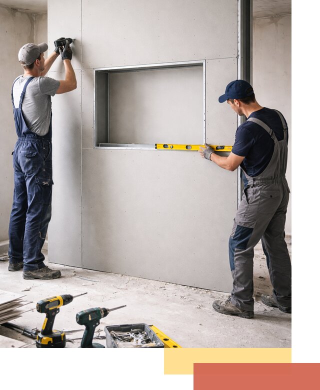 Перегородка из гипсокартона с нишей под декор в Химках