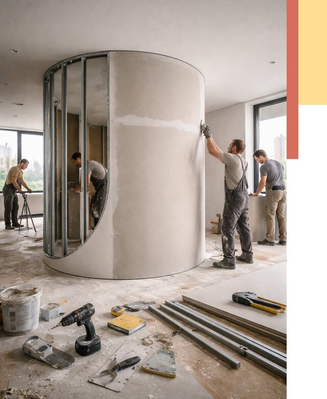 Радиусная перегородка из гипсокартона в Химках от 3006 руб. под ключ | ОТДЕЛОЧНИК-Хмк