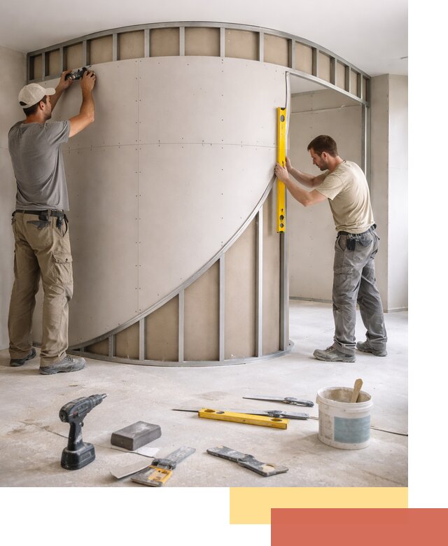 Радиусная перегородка из гипсокартона в Химках под ключ