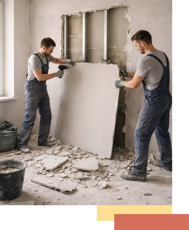 Демонтаж перегородки из гипсокартона в Химках быстрый и аккуратный