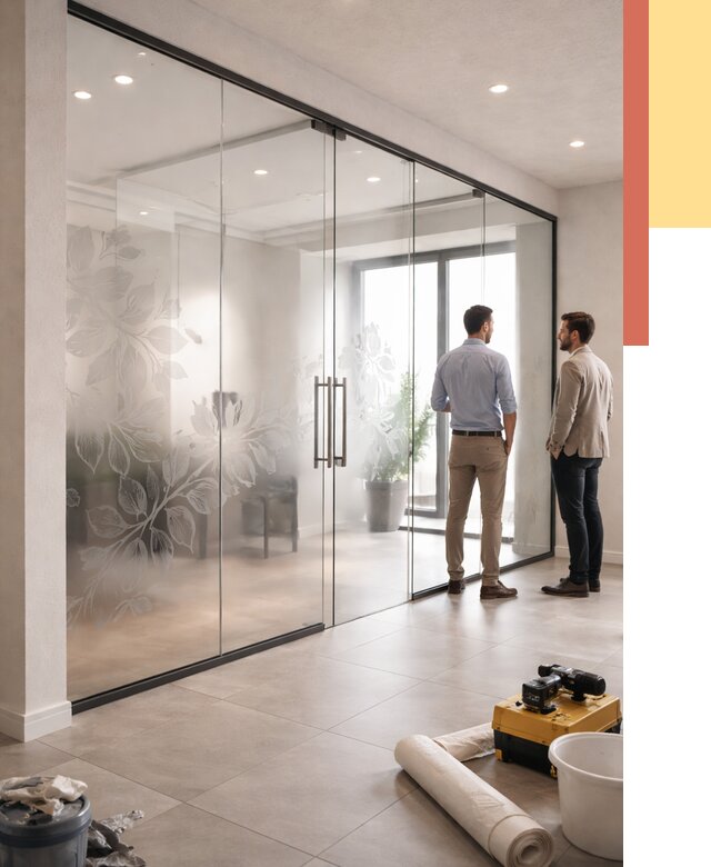 Стеклянные перегородки с рисунком в Химках от 12959 руб. монтаж и нанесение | ОТДЕЛОЧНИК-Хмк