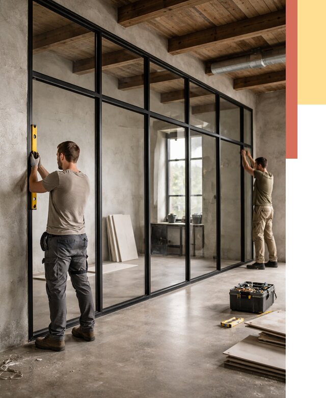 Стеклянные перегородки лофт в Химках от 10885 руб. под ключ | ОТДЕЛОЧНИК-Хмк