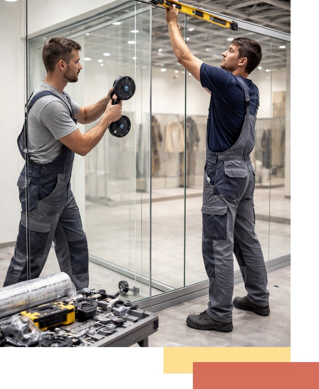 Стеклянные перегородки для магазинов в Химках — монтаж и установка