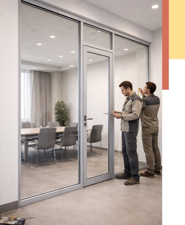 Установка и монтаж алюминиевых перегородок со стеклом в Химках от 8501 руб. | ОТДЕЛОЧНИК-Хмк