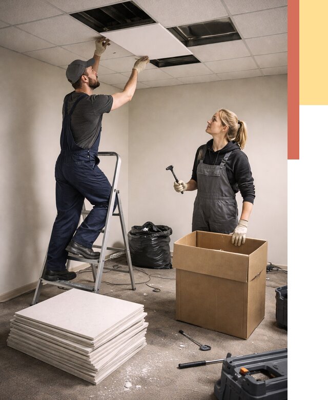 Демонтаж потолочной плитки в Химках от 4665 руб. быстро и недорого | ОТДЕЛОЧНИК-Хмк