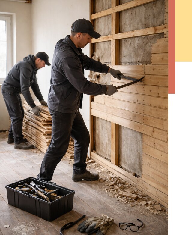 Демонтаж вагонки в Химках от 3939 руб/м2 — быстро и недорого | ОТДЕЛОЧНИК-Хмк