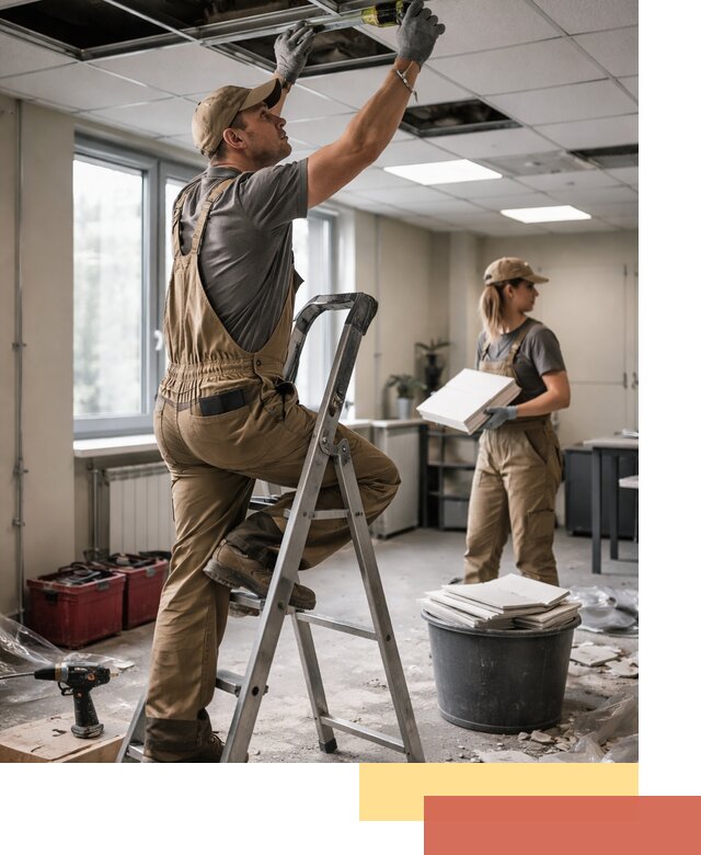 Ремонт потолка Армстронг и замена плит в Химках