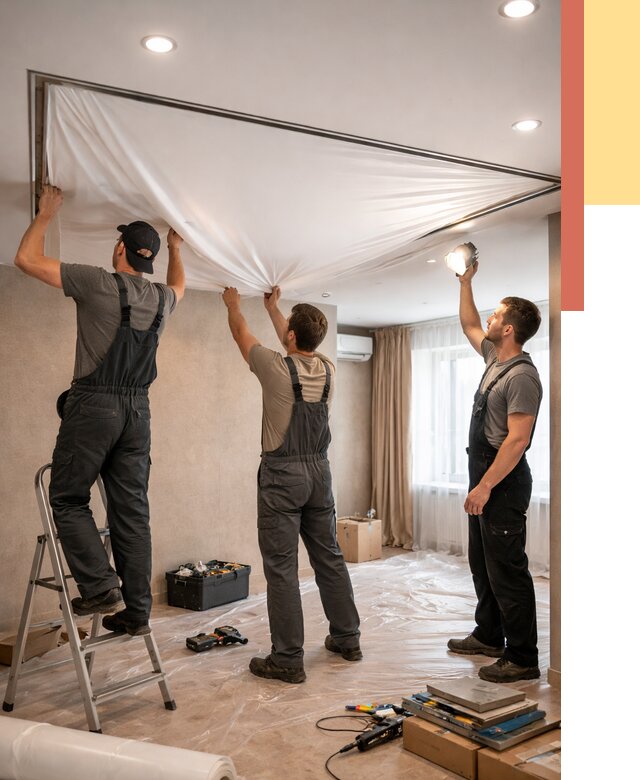 Монтаж ПВХ натяжного потолка в Химках от 3628 руб. под ключ | ОТДЕЛОЧНИК-Хмк