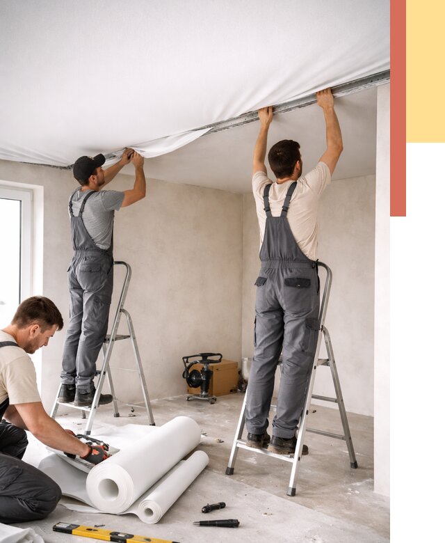 Монтаж тканевого натяжного потолка в Химках от 3628 руб. под ключ | ОТДЕЛОЧНИК-Хмк