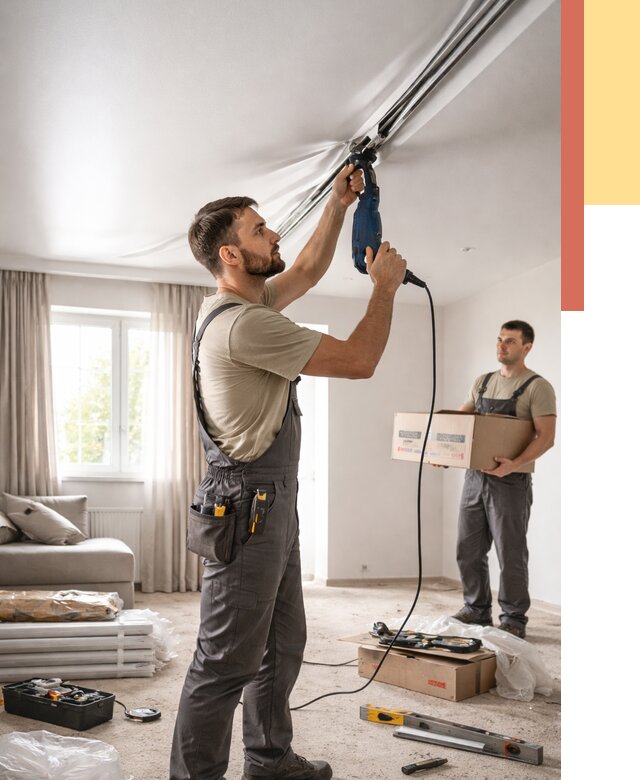 Монтаж сатинового натяжного потолка в Химках от 3628 руб. | Быстро, недорого — ОТДЕЛОЧНИК-Хмк