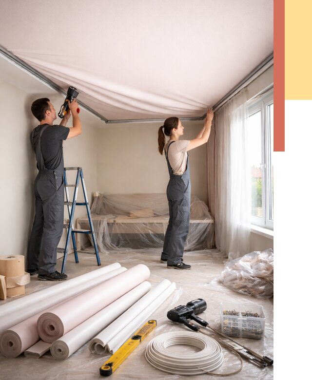 Монтаж цветного натяжного потолка в Химках от 4354 руб/м² — быстро и недорого | ОТДЕЛОЧНИК-Хмк