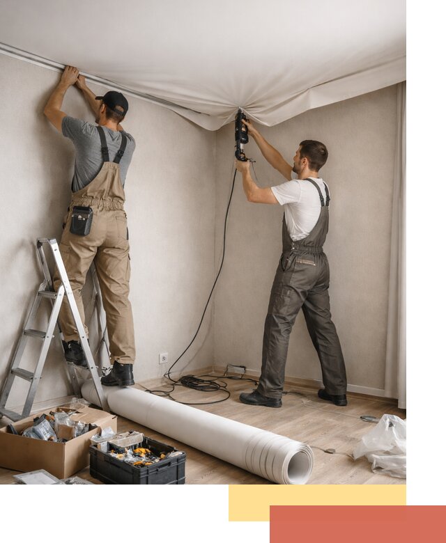 Монтаж цветного натяжного потолка в Химках за один день