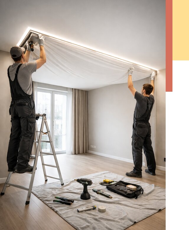 Монтаж парящего натяжного потолка в Химках от 4665 руб. быстро и недорого | ОТДЕЛОЧНИК-Хмк