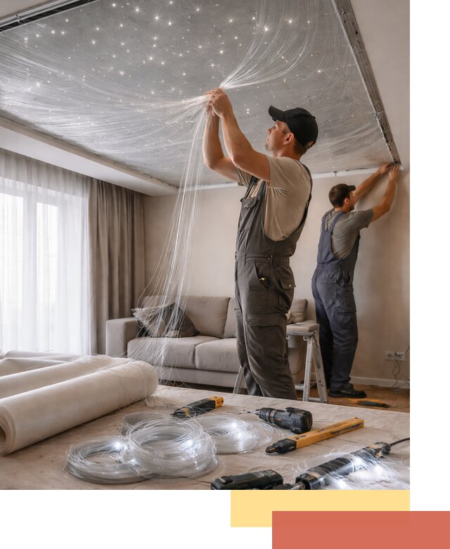 Монтаж натяжного потолка «Звездное небо» в Химках