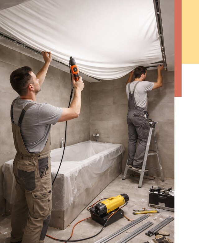 Монтаж натяжного потолка в ванной в Химках от 1244 руб. под ключ | ОТДЕЛОЧНИК-Хмк