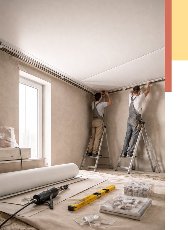 Монтаж натяжного потолка в спальне в Химках от 3939 руб. под ключ | ОТДЕЛОЧНИК-Хмк