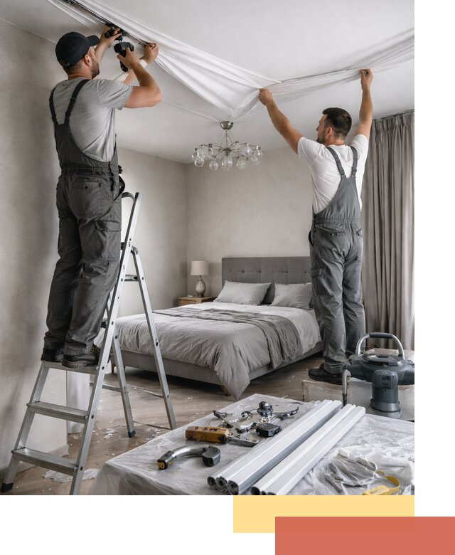 Монтаж натяжного потолка в спальне в Химках