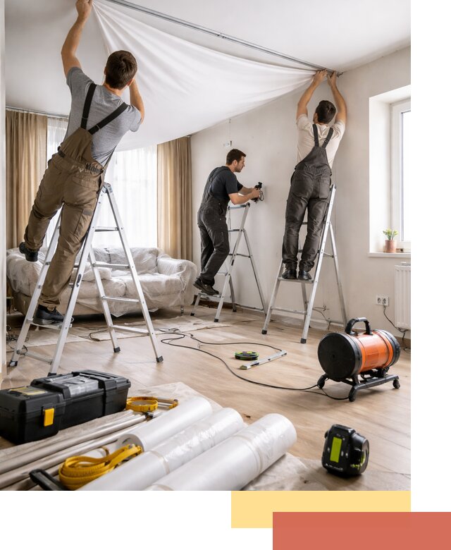 Монтаж натяжного потолка в гостиной в Химках