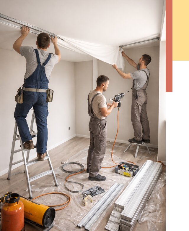 Монтаж натяжного потолка в студии в Химках от 5702 руб. — быстро и недорого | ОТДЕЛОЧНИК-Хмк