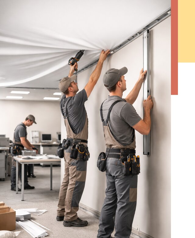 Монтаж натяжного потолка в офисе в Химках от 467 руб/м² — быстро и недорого | ОТДЕЛОЧНИК-Хмк