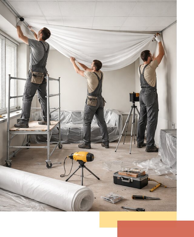 Монтаж натяжного потолка в офисе в Химках