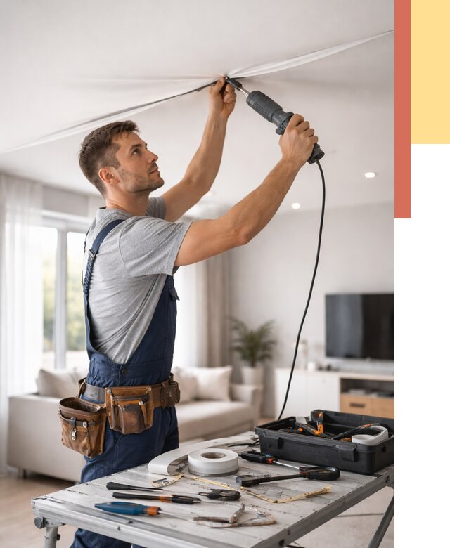 Ремонт натяжных потолков в Химках от 9849 руб. под ключ — ОТДЕЛОЧНИК-Хмк