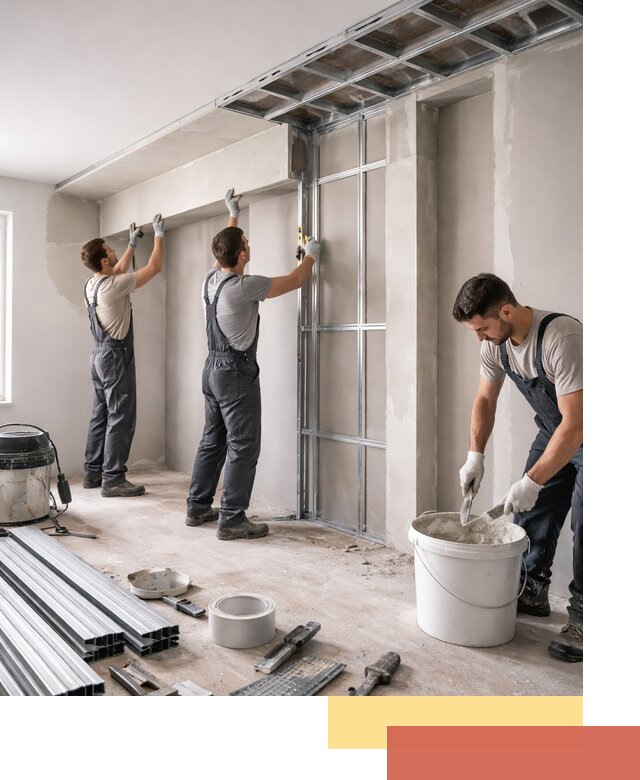 Монтаж потолка из гипсокартона с нишей в Химках